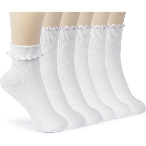 🆕Women White Casual Ankle Socks Cute Ruffle Lightweight Thin Cuff Frilly Design - Picture 1 of 6